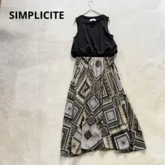 SIMPLICITEノースリーブ ロングワンピース スカーフ柄 ウエストゴム