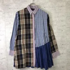 ZARA WOMAN マルチチェックパターン パッチワークビッグシルエットシャツ