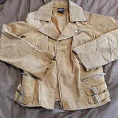 古着　ベージュ スエード ダブルライダースジャケット M