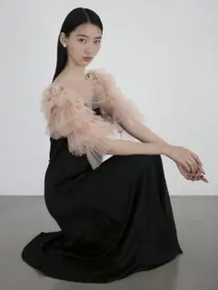 【Leja】ティアードフリルチュールボレロワンピースドレス　結婚式　お呼ばれ