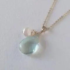 フローライトと真珠の天然石 14KGF ネックレス ペンダント