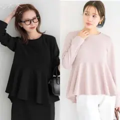 コカ エンボス ペプラム フレア 長袖 ラベンダー &ブラック　L