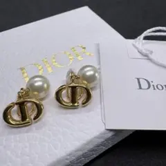 現行 箱・タグ付 DIOR CD NAVY ドロップパールイヤリング ゴールド