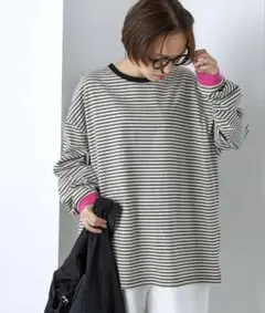 forkcy 配色リブオーバーサイズカットソー