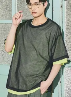 Niko and…メッシュレイヤードTシャツ ブラック×ライムのサムネイル