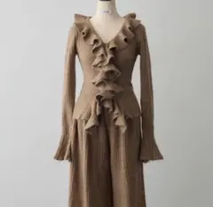 フロントフリル美ラインニットセットアップ /frene フラーネ 同型カーキ