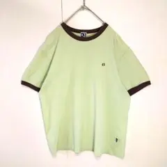 オールドサーフ ハンテン 刺繍ロゴ リンガー Tシャツ L グリーン ブラウン