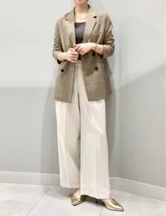 ダブルブレストジャケット(チェック)Z ブラウン