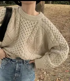 select moca アイボリー ケーブルニットセーター