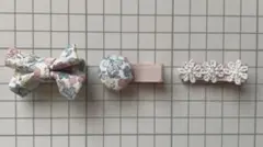 ベビーヘアクリップ 3点セット 花柄 くすみカラー ナチュラル 女の子