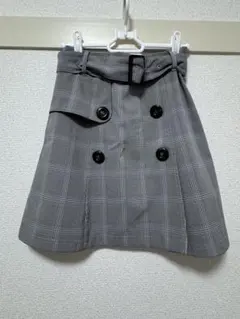 グレー チェック柄 ダブルボタン スカート