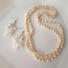 No.47 ビーズクロッシェ　ネックレス&ピアス　ハンドメイドビーズアクセサリー