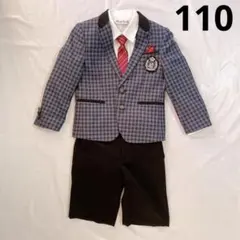 美品 男の子 フォーマルスーツ 110 ネイビー チェック ブラック 卒園式
