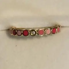 スタージュエリー K10 ダイヤ ピンク系 エナメル リング 約9号 保証書付