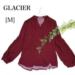 ✨GLACIER グラシア　ノーカラー長袖シャツブラウス　M ドット柄　レッド