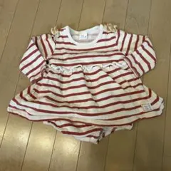 【美品】ストライプ　冬用　長袖　ロンパース　ワンピース　nicorito 裏起毛