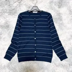 NEWYORKER M 長袖 カーディガン 紺 ストライプ 通勤 オフィス