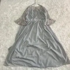 【XXL】レース袖付きパーティードレス ロング丈 結婚式 フォーマル E8922