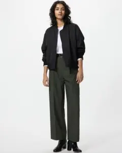 ユニクロ　タックワイドパンツ　xs ダークグリーン