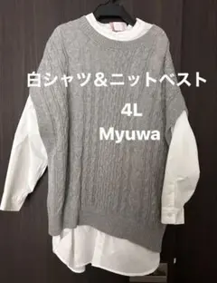 ニットベスト＆ノーカラーシャツ　4Lのサムネイル