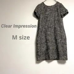 【クリアインプレッション】レディース ツイード膝丈タイトワンピース 袖リボン
