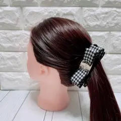 【バックル付千鳥柄リボンクリップ】ヘアアクセ　ヘアクリップ　ハンドメイド
