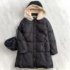 フランシュリッペ ブラック ボアフードパール付き ダウンコート M