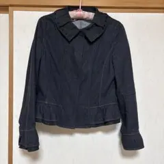 黒デニムジャケット フリル襟 ショート丈