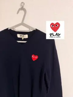 PLAY COMME des GARÇONS Vネックニット ネイビー S
