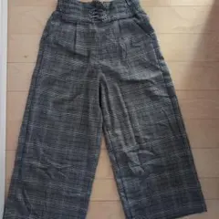 チェック柄ワイドパンツ（レースアップ）