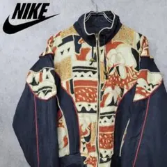 【90s 古着】ナイキ NIKE) 総柄 ナイロンジャケット ブラックブラウン