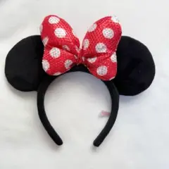 【ディズニー】 カチューシャ リボン 赤 スパンコール