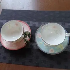 ナルミボンチャイナー花柄カップ・ソーサーセット（ピンク・ブルー）
