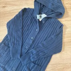 ネイビー フード付きカーディガン　アウター　パーカー　ニット100% Mサイズ