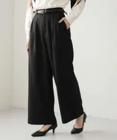 GLOBAL WORK お手入れらくらくタックワイドパンツ ブラック S