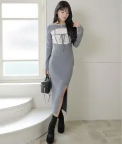 デコルテオープンバイカラーリボンニットワンピース LIPSERVICE