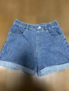 デニムブルー ショートパンツ ゴム入り デニム