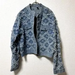 星柄 ダイヤモンド フリンジ デニムジャケット 切りっぱなし Y2K 00sXL