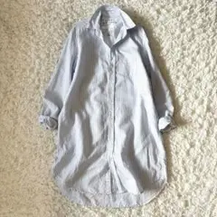 フランクアンドアイリーン✨リネン スキッパーロングシャツ　ストライプ　ブルー　S