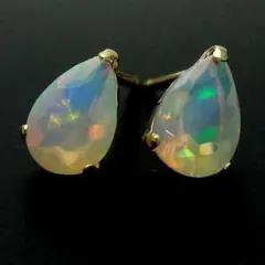 K10 エチオピアオパール ペアシェイプ 6x4 ピアス 誕生石 WG YG