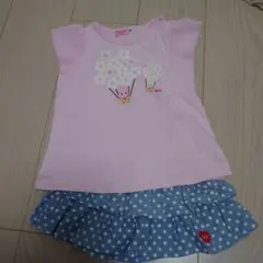 ミキハウス　ホットビスケッツ 花とウサギのTシャツとスカートセット