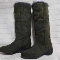 カーキ　スエード　ロングブーツ　23.5EEEE　美品