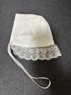 ホワイト ベビードレス フリル帽子付き