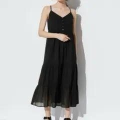 ユニクロ フリンクルコットンキャミソールワンピース ブラック S