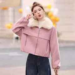 襟付きスエードショート丈フリースコート♥秋冬お出かけに最適