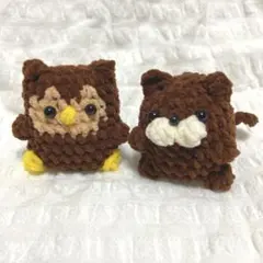 福を呼ぶフクロウさんと猫ちゃん②個セット編みぐるみハンドメイドのサムネイル