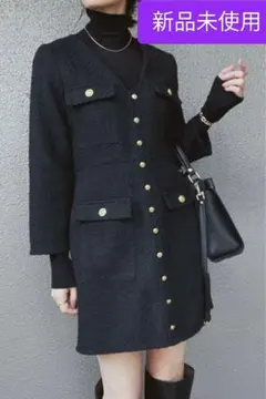 新品未使用❁ZARA ツイードミニワンピース 金ボタン付きxs