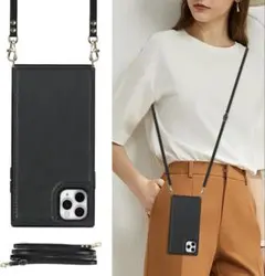 iPhone11 Pro 対応ケース 肩掛けショルダーストラップ　上質PUレザー