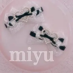 ヘアクリップ（スウィートハート♡レース♡黒）　ロリータ　ヘアメ　推し活　地雷