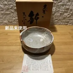 新品未使用　志野焼　美濃焼　秀泉窯　菓子鉢　鉢　桔梗　木箱付き